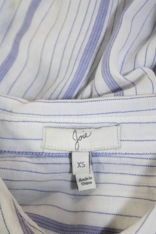 Blusa Joie Mujer Rayas Mangas Largas Abotonada Blanca Azul Talla Extra Pequeña Foto 4 de 4