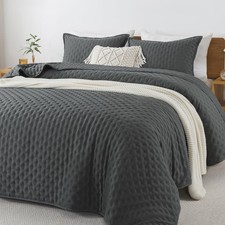 Dark Grey King Size Quilt Bedding Set 106x96 Inch , 3 Pieces Soft Lightweigh...