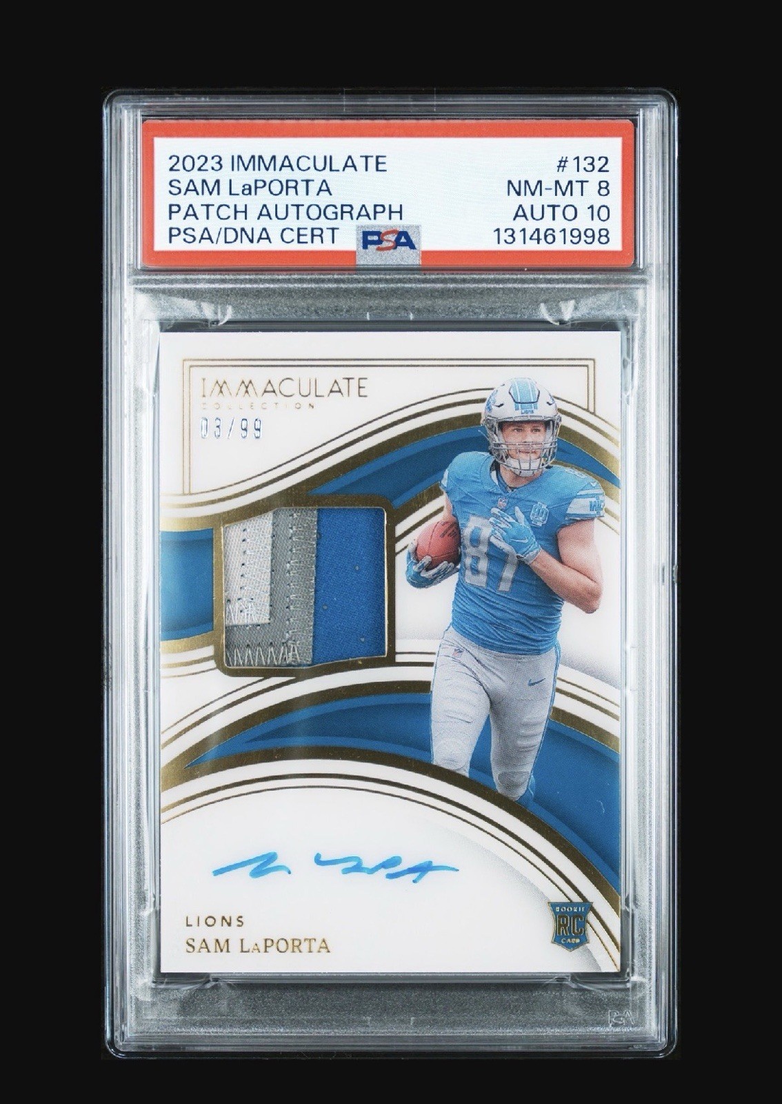 Sam LaPorta Panini Immaculate Collection #132 Patch Autograph