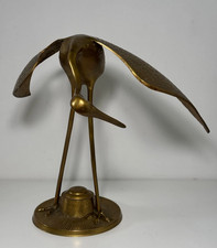 Vogel aus Messing (Bronze?) auf Sockel, Tierfigur Reiher, Kran, Reiher