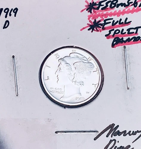 1919-D Mercury Dime, FULL Split Bands, Superb Gem BU++ FSB, RARE This Nice!