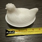 Hazel Atlas White Milk Glass Hen on Nest Basket Weave Base Small Dish Vintage