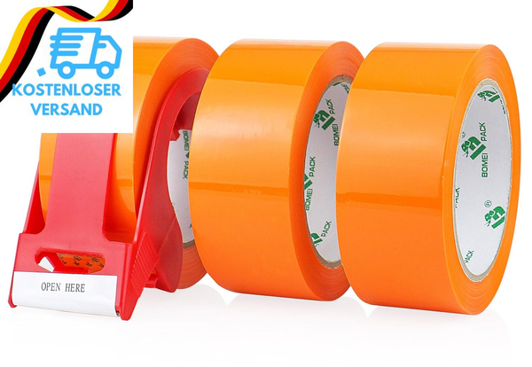 Bomei Pack 3 Rollen Orange Paketklebeband Klebeband Packband Verpackungsband Kar-image