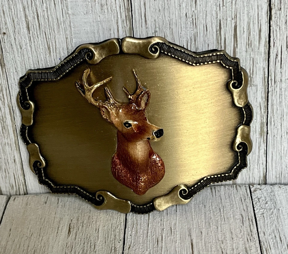 Hebilla de cinturón vintage Raintree Ciervo Ciervo Esmalte 3D Foto 2 de 3