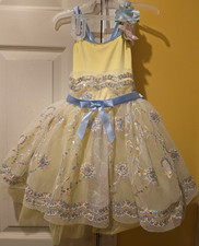 Weissman Girls Yellow with Blue Sequin Tulle Dance Costume Dress, Size SC