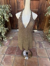 Becca by Rebecca Virtue Womens Bronze Crochet Halter Neck beach coverup small