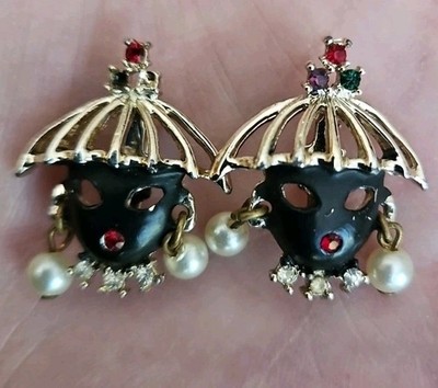 Vintage Blackamoor Scatter Pins Brooch Set Of Two Multicolor Rhinestones 