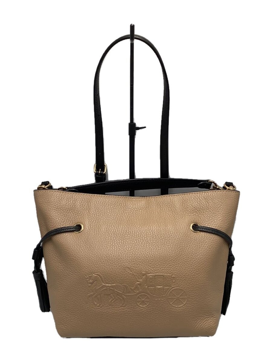 COACH Leather Shoulder Bag BEG Solid Color CA164