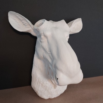 Faux Moose Taxidermy Sculpture Near & Deer DWK 2021 Handpainted Resin Wall Art