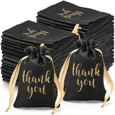 100 Pcs Thank You Satin Gift Bags Drawstring Jewelry Candy Pouches for Weddin...