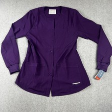 Skechers by Barco Scrubs Jacket Womens Small Eggplant Purple SK401 Snap Warm Up