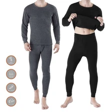 Mens Winter Ultra-Soft Fleece Lined Thermal Top & Bottom 2Pcs Underwear Set