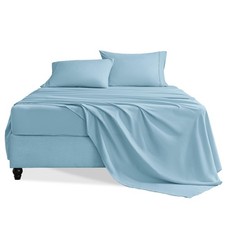 Twin Sheets Set 3 PCS Sky Blue 16 Inch Deep Pockets Microfiber Hotel Luxury