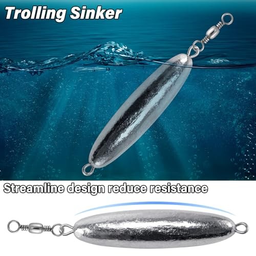 10 Pack in-line Trolling Sinkers with Swivel Torpedo Weight 1/16oz-10 Pack - Picture 3 of 7