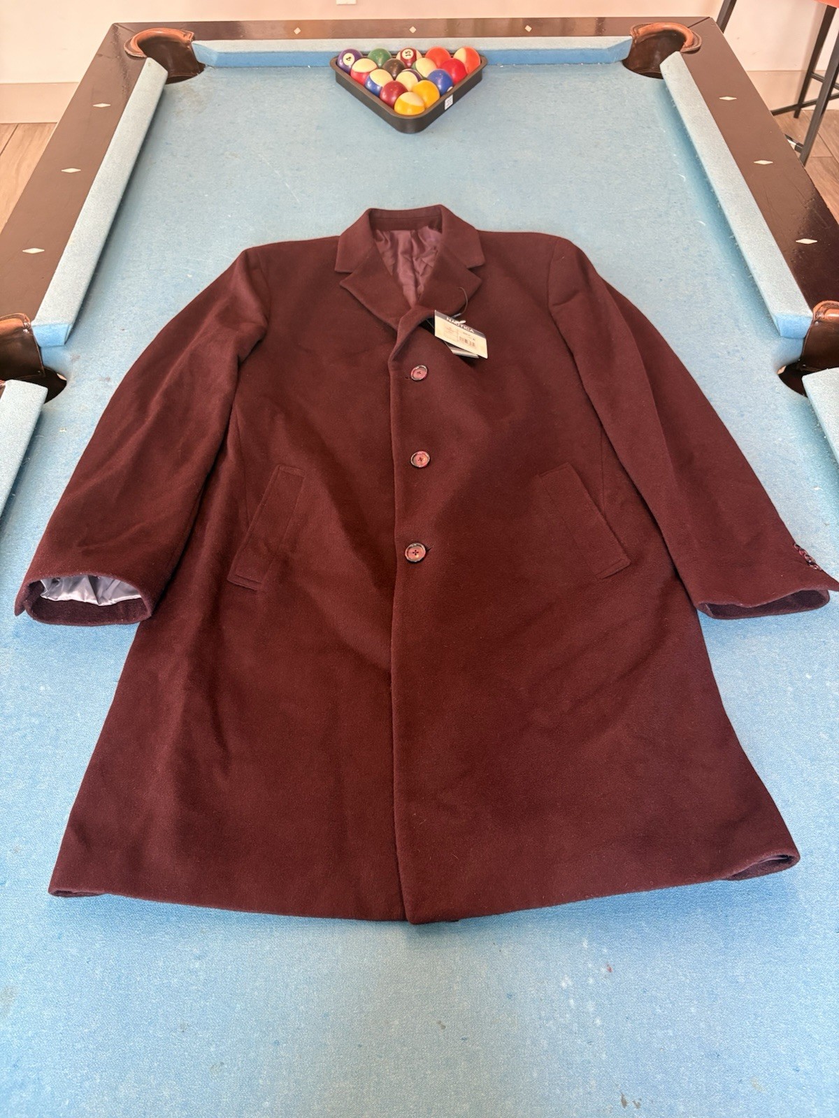 Nautica Camber Men’s Overcoat Burgundy 42L Long Dress Coat