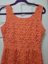 Isabel Riera Womens Orange Embroidered Floral Bohemian Lace Dress Size Medium