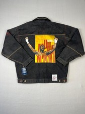 Vintage Fubu Platinum Muhammad Ali Denim Jacket Mens XL Black 90s Baggy Fit