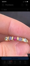9ct Yellow Gold Aquamarine, Tanzanite & Garnet Multi-gem 1/2 Eternity Ring