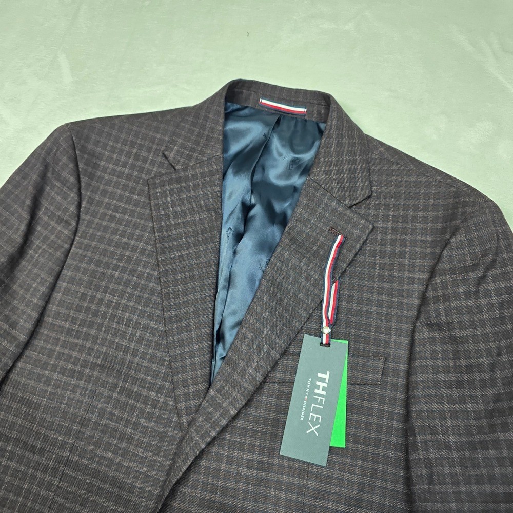 Tommy Hilfiger Flex Sport Coat Mens 40R Purple Plaid Regular Fit Blazer $295 NEW thumbnail 4