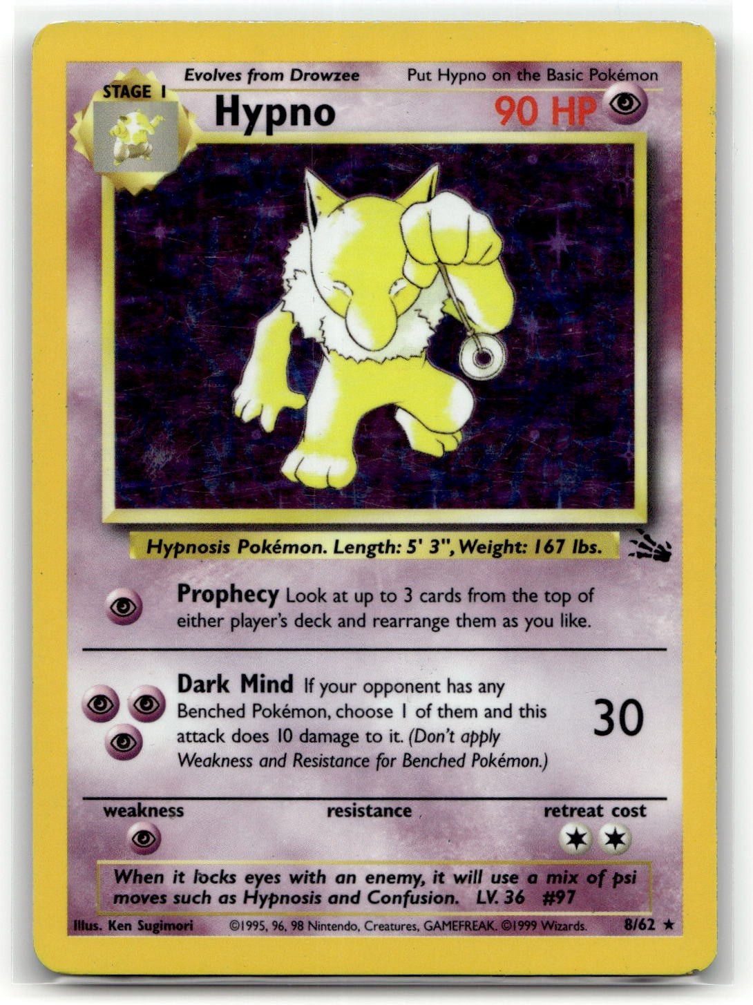 Hypno (8) 08/62 Holo Rare Fossil Pokemon EN Unlimited Holofoil MP
