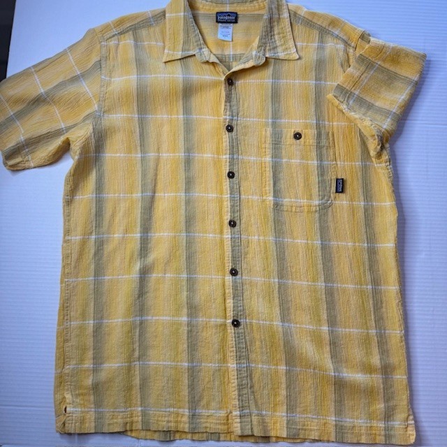 Patagonia A/C Shirt Men's L Gold Plaid Organic Cotton Short Sleeve Button Up thumbnail 3