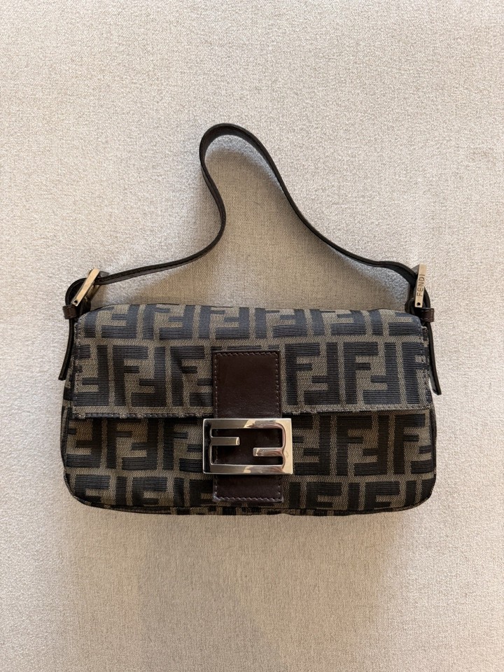 Authentic Fendi Zucca Medium Baguette Bag Brown FF Monogram Canvas
