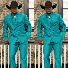 Teal Men Suits 2 Pcs Wedding Groom Suit Formal Peak Lapel Prom Tuxedo Blazer
