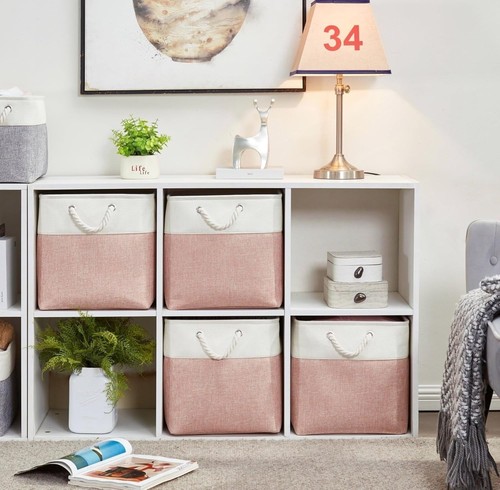 Aufbewahrungsbox, Stoff, 33x38x33cm, 4er Pack, Rosa/Weiß, Kallax Organisation - Bild 4 von 10