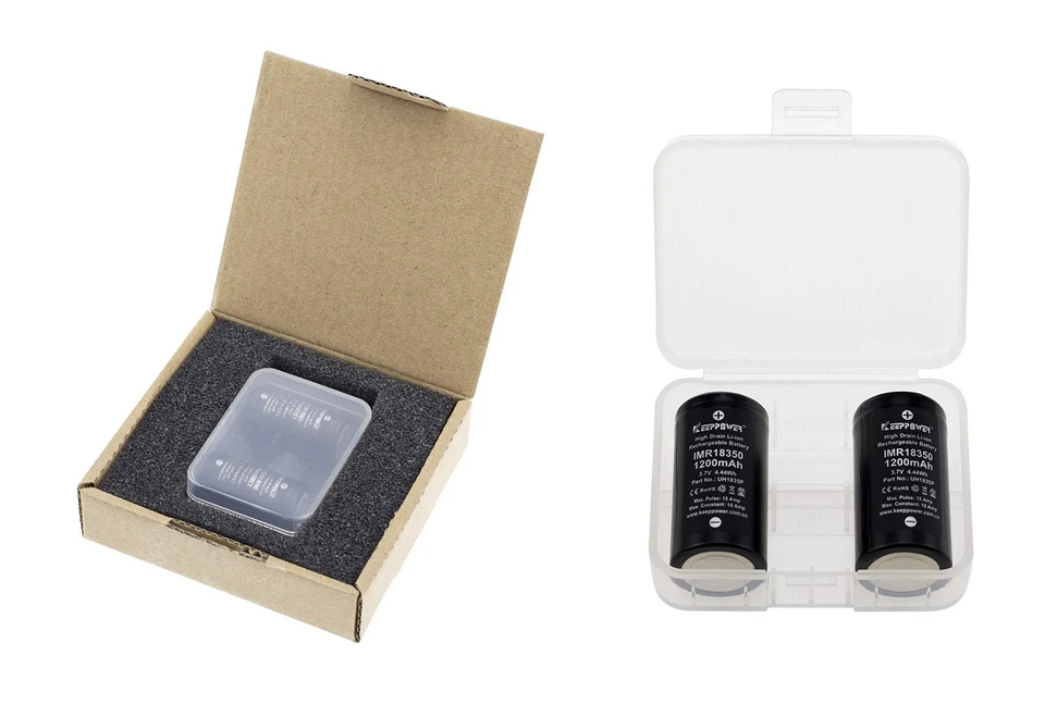 Batería de iones de litio 2 piezas tapa plana 18350 10A descarga IMR 1200mAh 3,7V UH1835P Foto 3 de 3