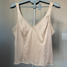 Vintage Warner  s Lace Camisole Top 38 Nude Nylon Lingerie Y2K Coquette Babydoll