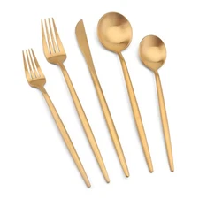 Matte Gold Silverware Set 20pc Stainless Steel Flatware Cutlery for 4 Kitchen...