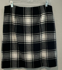 Talbots Women's Fireplace Plaid A-Line Skirt Zipper Black Ivory Size 10 NWT