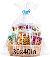 6PCS Large Cellophane Bags 30x40 Inch Cellophane Wrap Clear Gift Bags for Gift B