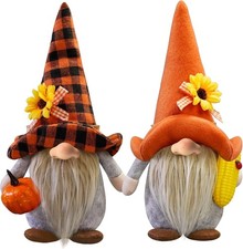 Fall Gnomes Plush Decor, 2Pack Thanksgiving Buffalo Plaid Gnome Plush Tomte