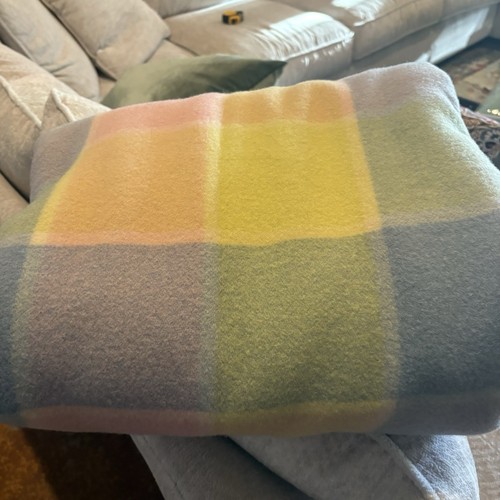 VTG Physician Pure Wool Blanket Pale Pink/Blue/Yellow/Green 106x88 Yellow Label - Picture 1 of 7