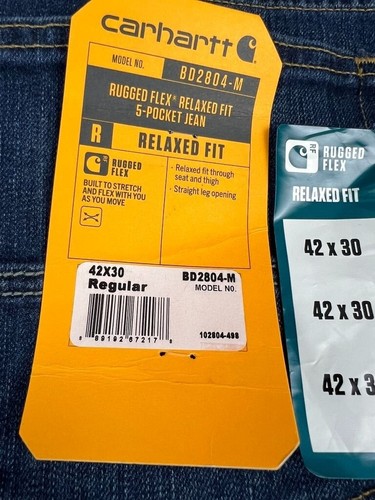 Carhartt Men's Rugged Flex Relaxed Fit Jeans Regular 42x30 BD2804-M 5-Pocket NEW - Picture 3 of 9
