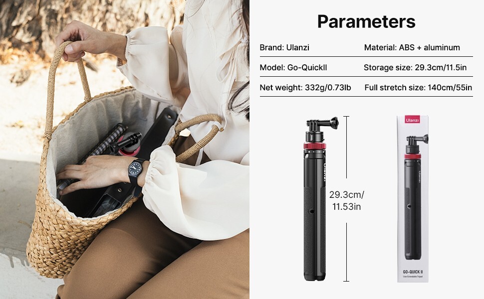 ULANZI Go Quick II 57" Selfie Stick/Tripod for GoPro Hero 5-11, Max, DJI OSMO Ac