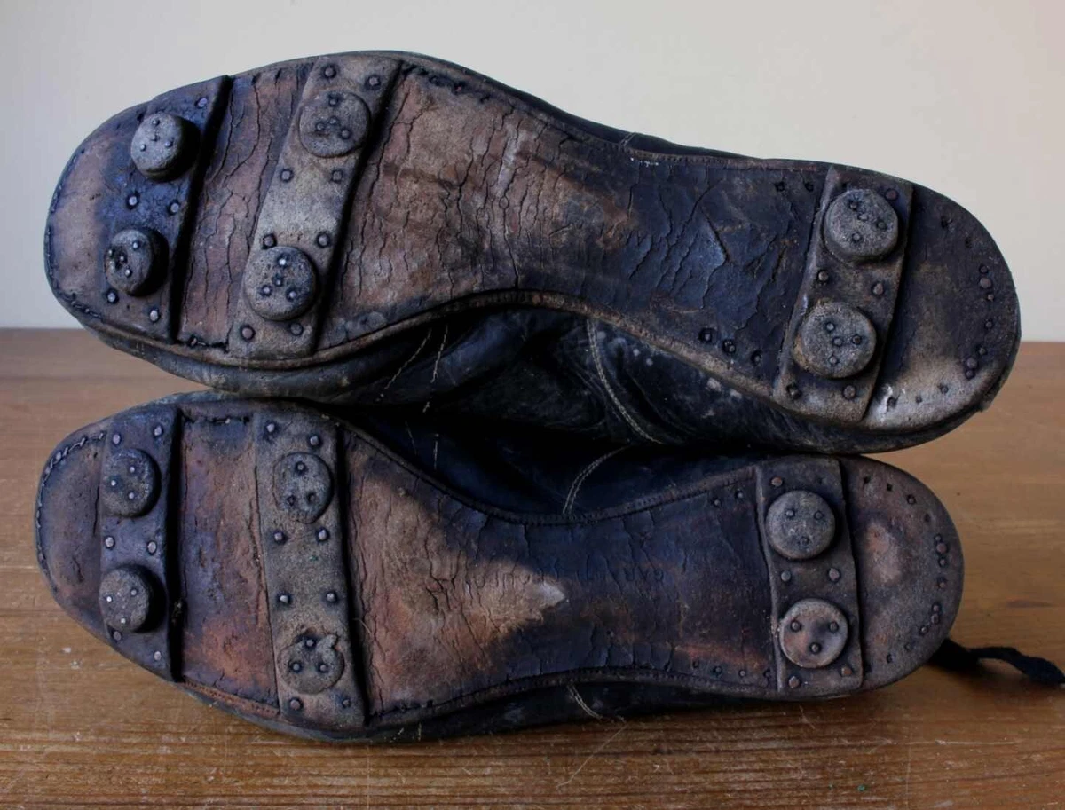 Vintage Leather Football Boots With Leather Bar Studs. 1950 s Super Soccer Shoes