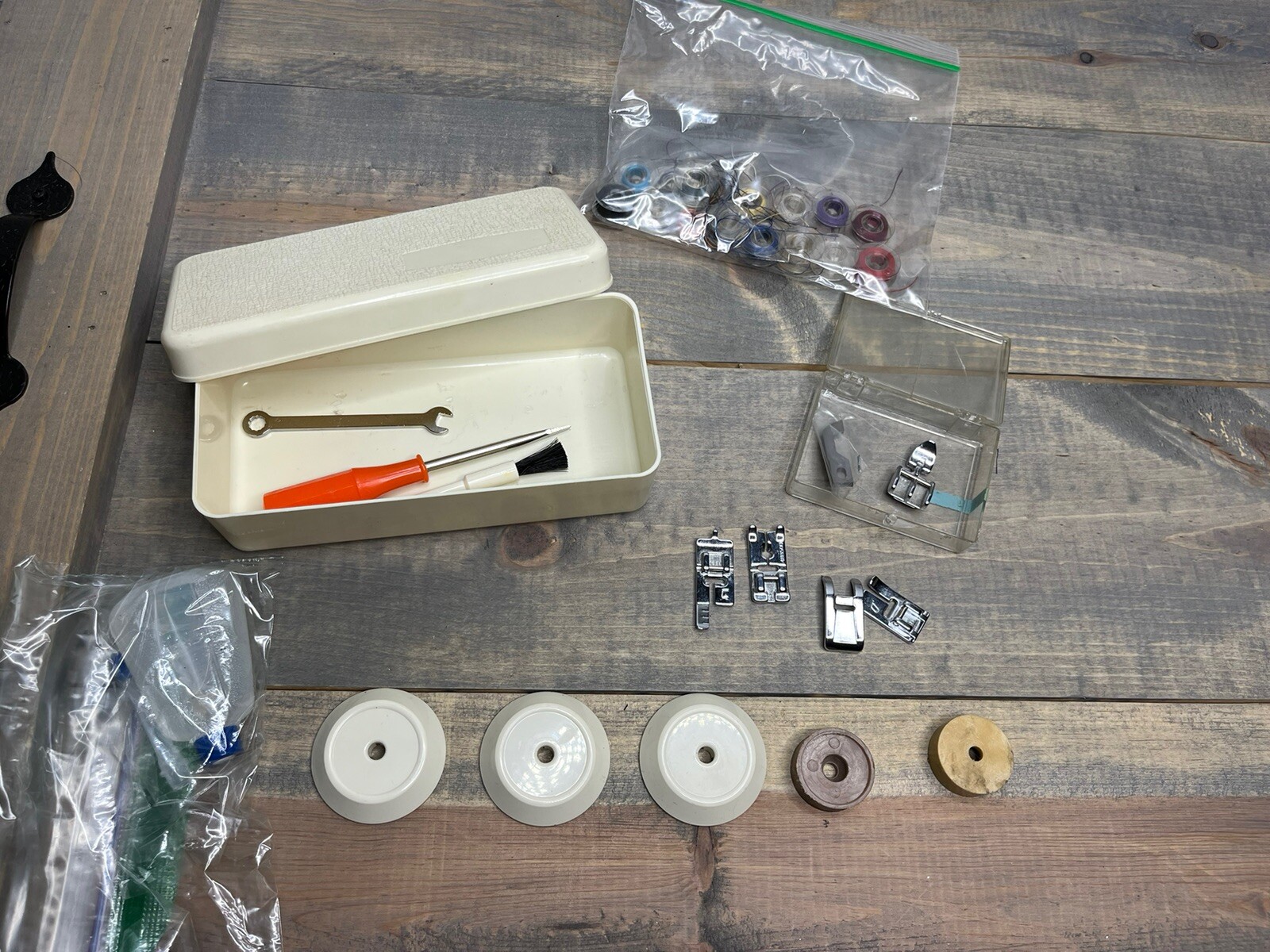 sewing machine accessory box filled with feet foot (viking husqvarna) eBay