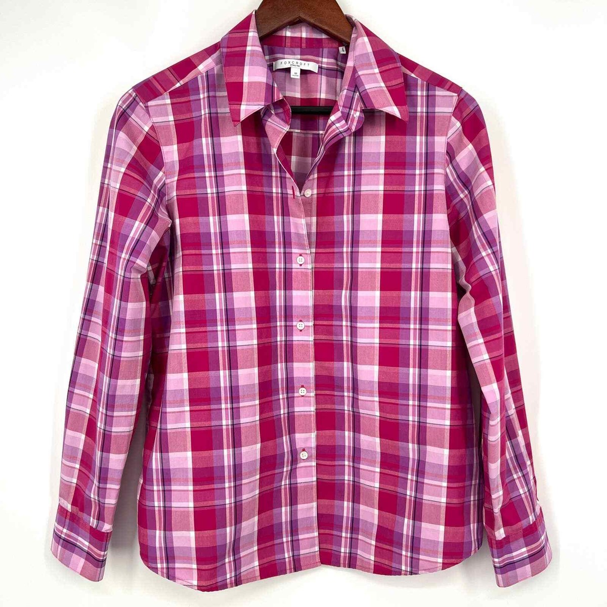 FoxCroft Wrinkle Free Womens Size 10 Shaped Pink Plaid Blouse