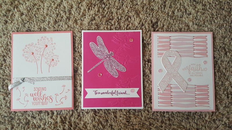 3 Handmade Stampin' Up! All Occassion Greeting Cards Dandelion Dragonfly Ribbon