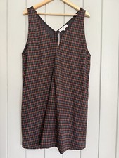 NWT Loft Plaid Dress L Large V-Neck Brown Sleeveless Ponte Knit Dark Academia