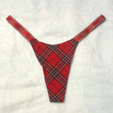 VICTORIA'S SECRET PINK Cotton High Leg Micro Thong Panty VS Red Plaid LARGE