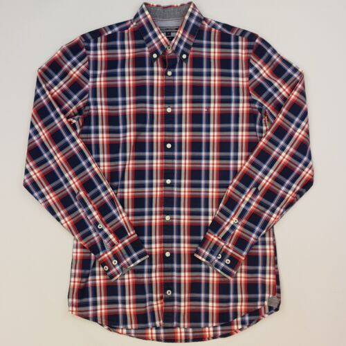 Tommy Hilfiger Plaid Shirt MEDIUM (Very Snug M or Small) Slim Fit Check Tartan - Picture 2 of 13