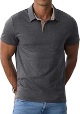 Men's Short Sleeve Cotton Polo Shirt with Pocket Casual Golf Summer Wear US Size