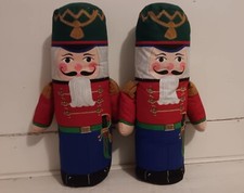 Pair Of Vintage Plush Figure Pillow Nutcracker Soldier 17" Tall RARE Christmas