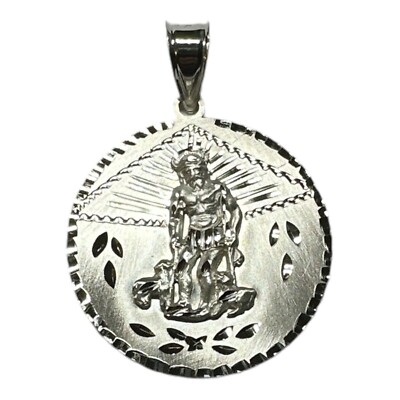 Sterling Silber Heiliger Lazarus ''San Lazaro'' 32mm Medaille Anhänger