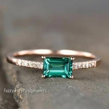 Emerald Cut 1.55CT Genuine Emerald East-West Wedding Ring 14K Rose Gold Finish