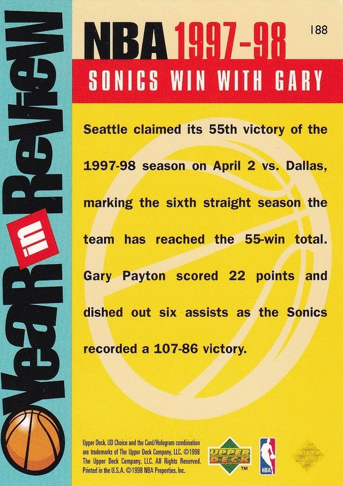 GARY PAYTON 1998-99 Upper Deck UD Choice - Image 2 of 2