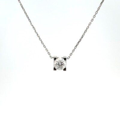 Cartier C de Cartier Solitaire Pendant 18K White Gold Round .57ct G/VVS1